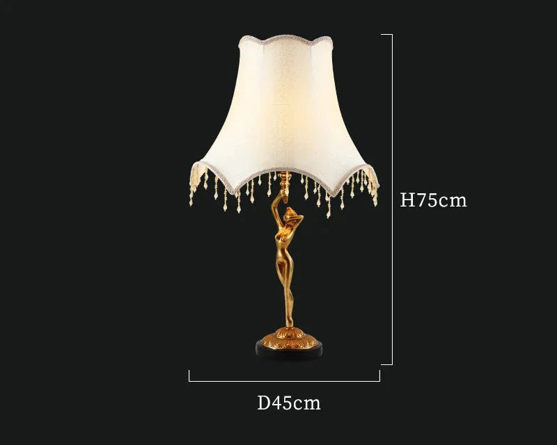 Brass Table Lamp with Fabric Shade – French Retro Style