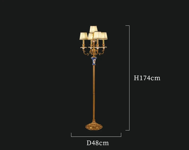 مصباح أرضي فاخر من النحاس والسيراميك – تصميم أوروبي أنيق D48 H174cm
