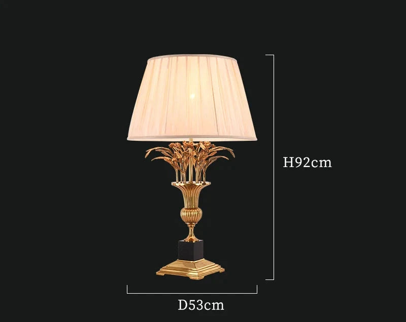 Luxury copper table lamp with fabric shade – side view- Elegant copper and fabric table lamp for living room decoration in Saudi Arabia