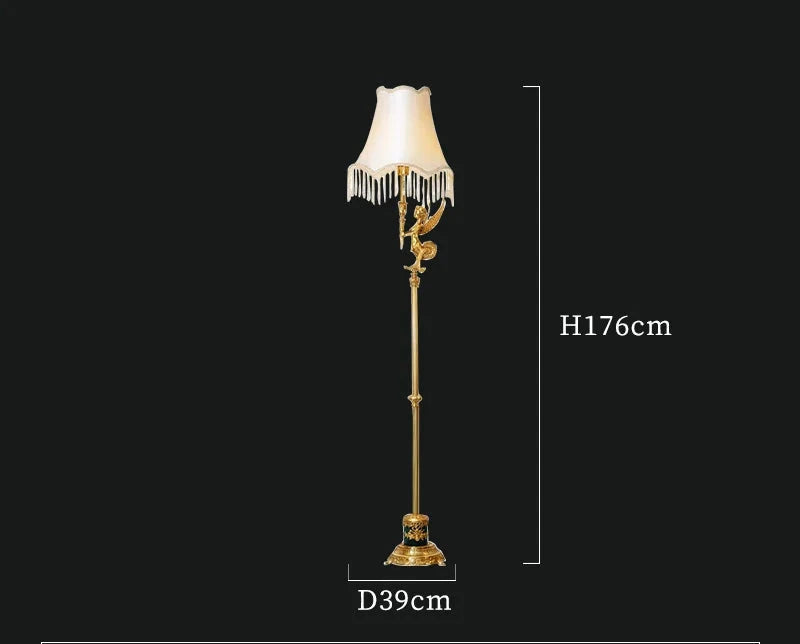 معءعقغ Copper Floor Lamp with Handcrafted Baroque Details and Linen Shade-Decorative Room Lighting