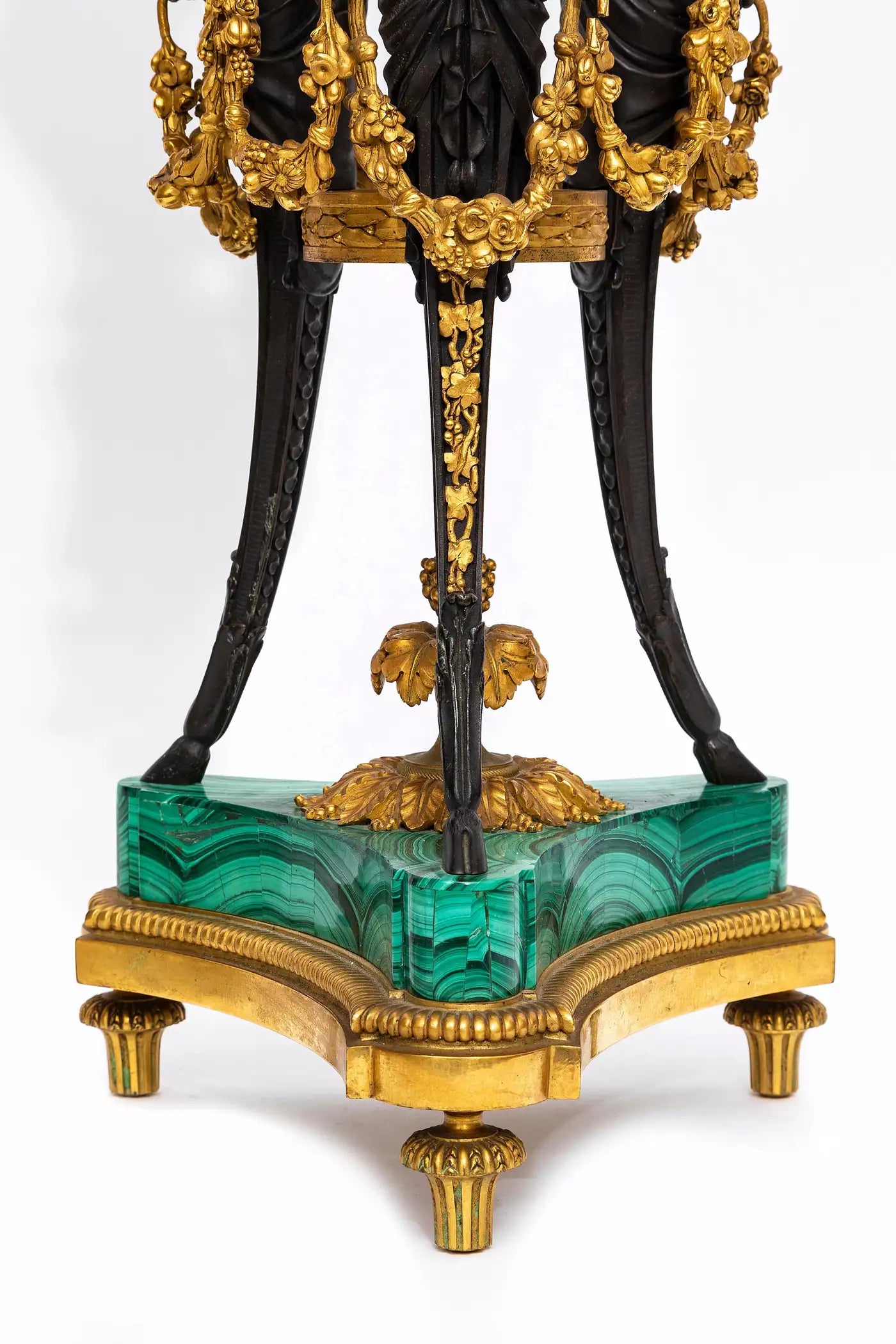 Pair of Large Malachite Standing Pots with Bronze Mounts