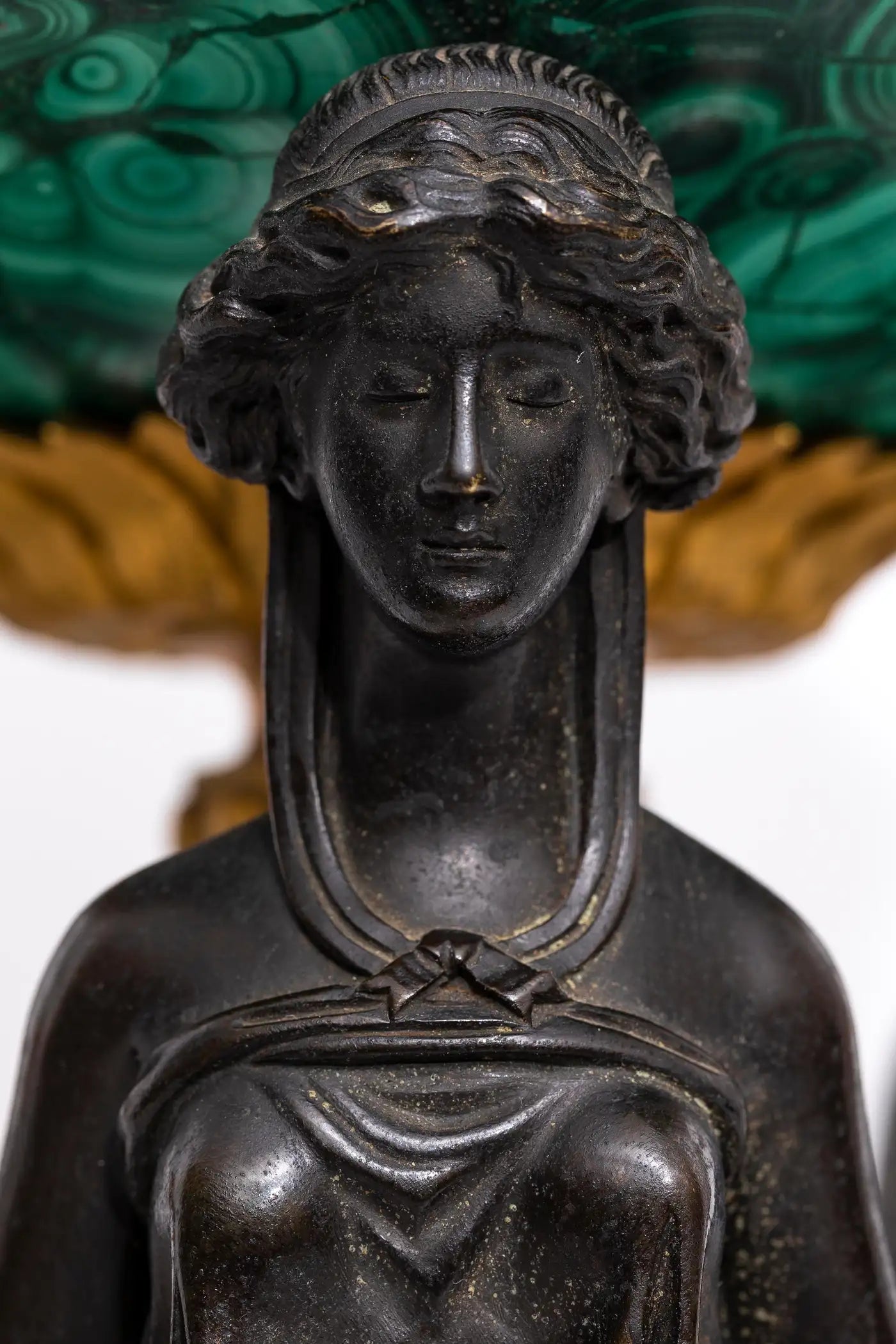 Pair of Large Malachite Standing Pots with Bronze Mounts
