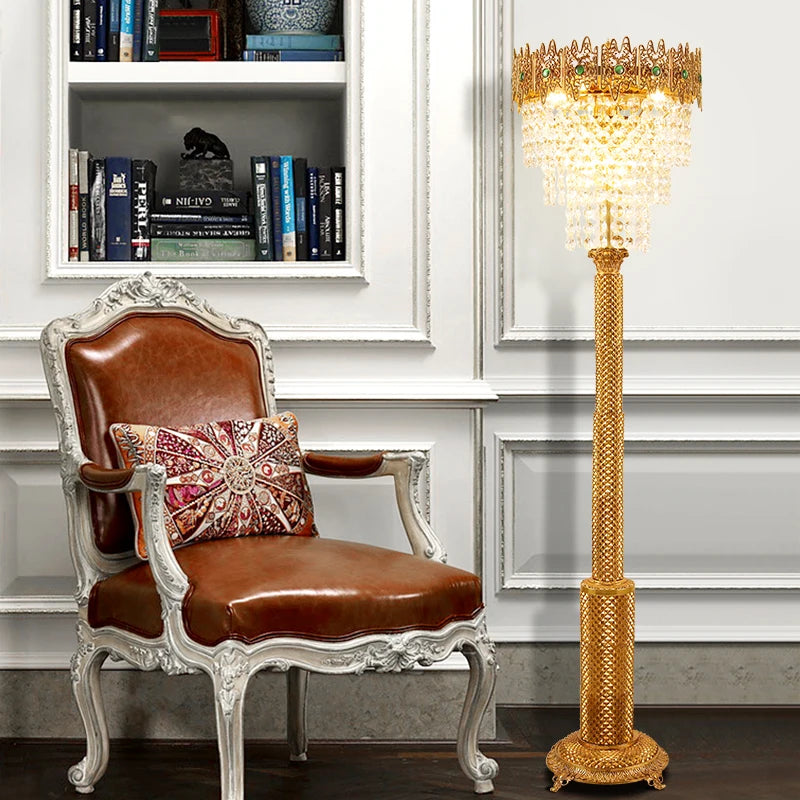 French Crystal Copper Standing  Floor Lamp