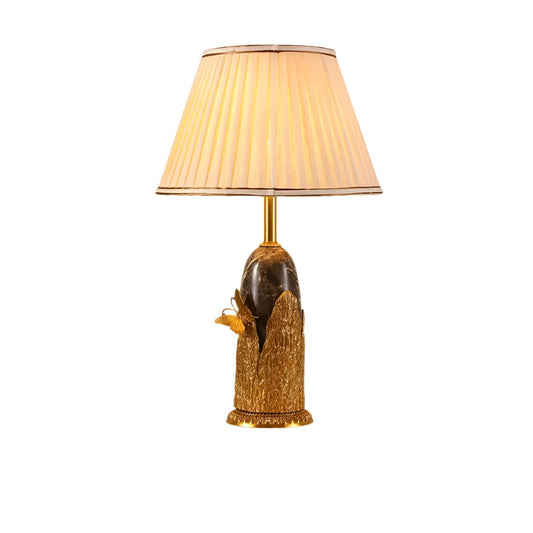 French Full Coppercraft Copper Carved Base, Marble Central Column Table Lamp