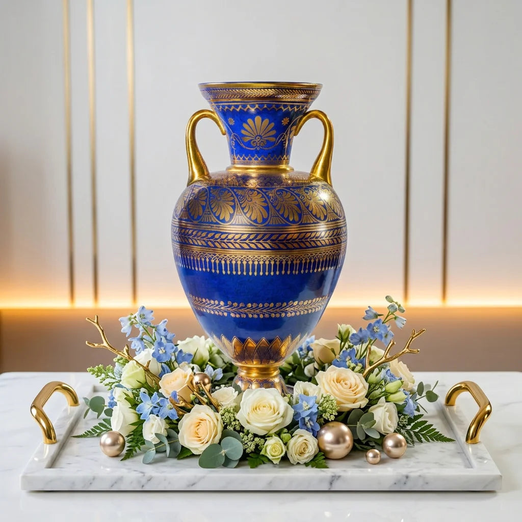 Bronze Inlaid Hand-painted Ceramic Vase
