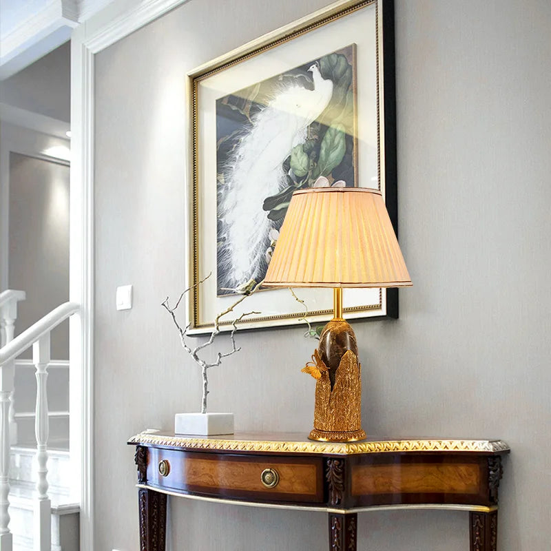 French Brass Ceramic Table Lamp In Retro Design, Butterfly
