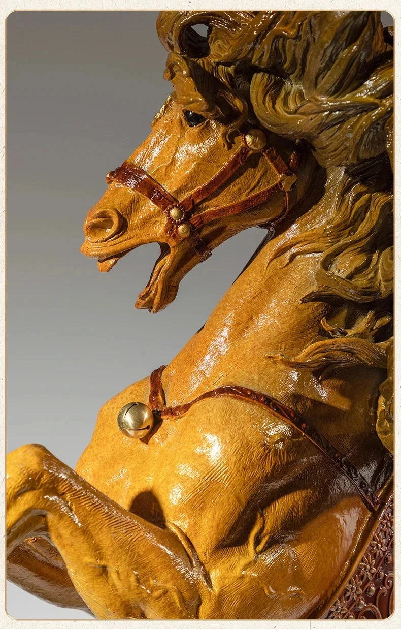 Hand-Painted Royal War Horse Brass Sculpture
