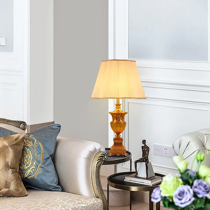 European Style Modern Brass Table Lamp - Fabric Lampshade