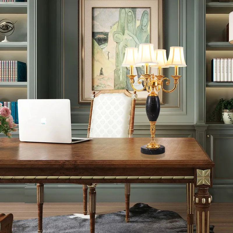 European 4 Lights Brass with Marble Table Lamp