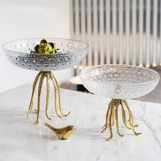 Luxury Octopus Shape Metal Statue - Glass Fruit Plate