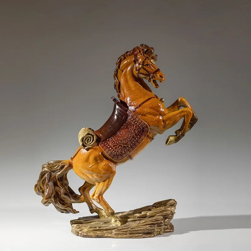Hand-Painted Royal War Horse Brass Sculpture