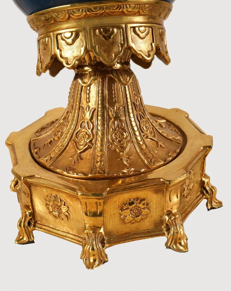 Decorative French Brass Table Lamp with Fabric Shade and White Ceramic Angel