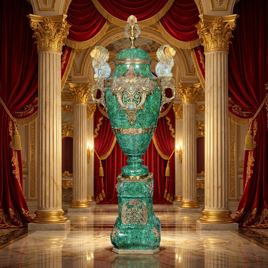 Luxury Antique Porcelain & Brass Tall Floor Vase