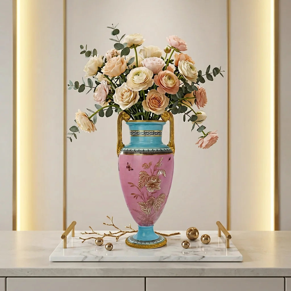 Luxury Hand-Painted Ceramic Vase with Copper Accents