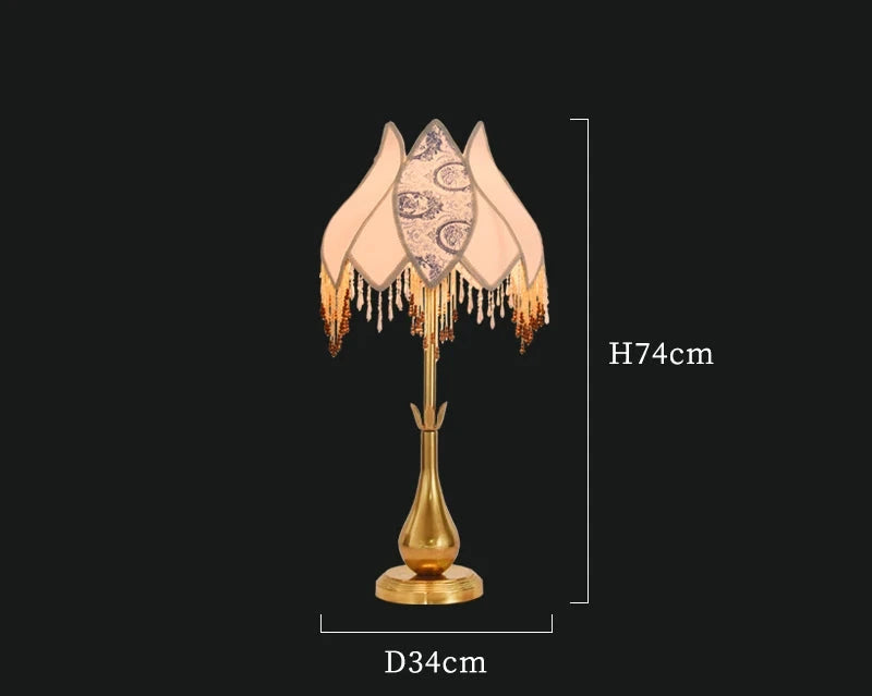 French Vintage Brass Table Lamp with Fabric Shade