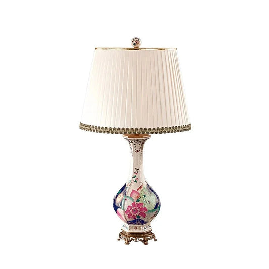 Luxury Ceramic Copper Hand-Painted Flowers and Plants Pink Hexagonal Narrow-Neck Bottle Ornaments