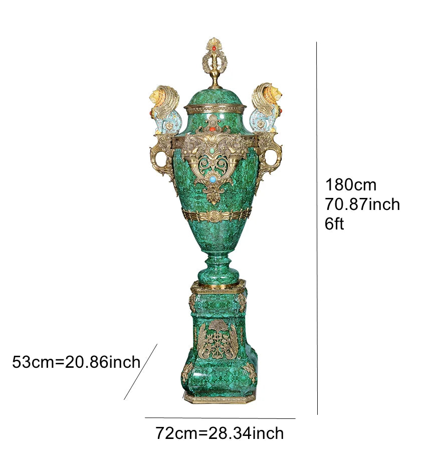 Luxury Antique Porcelain & Brass Tall Floor Vase