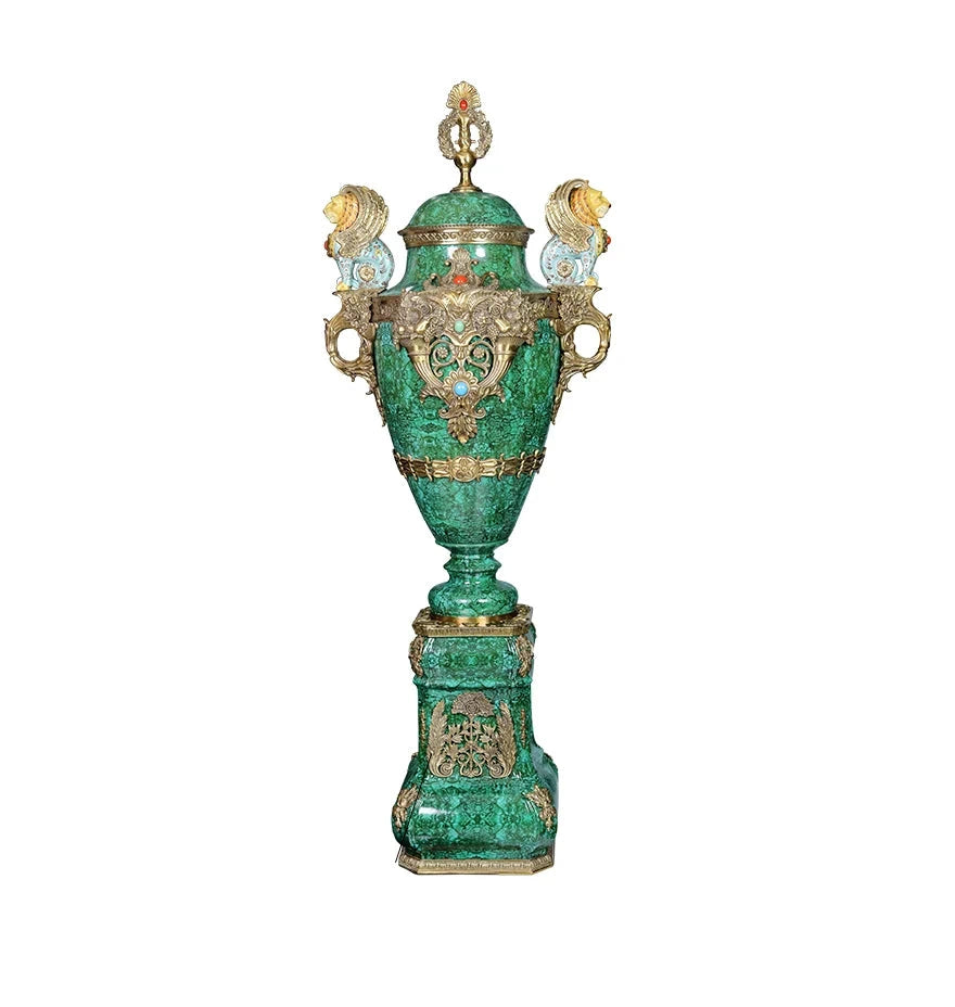 Luxury Antique Porcelain & Brass Tall Floor Vase