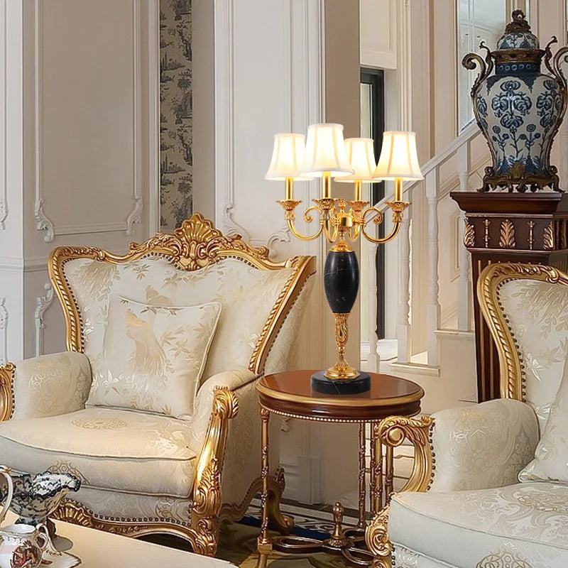 European 4 Lights Brass with Marble Table Lamp