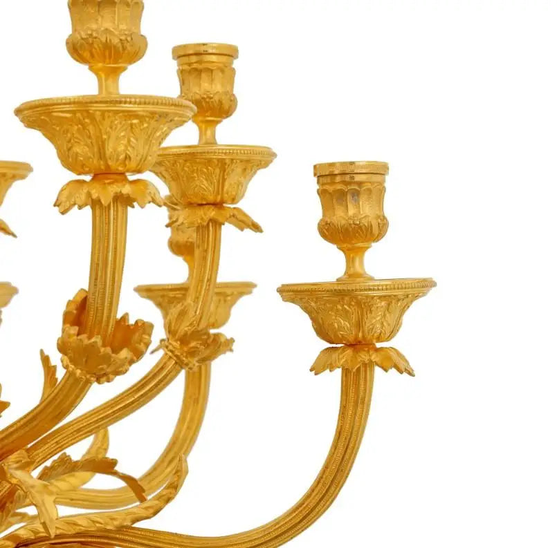 Pair of Large Gilt Bronze and Malachite candle holder