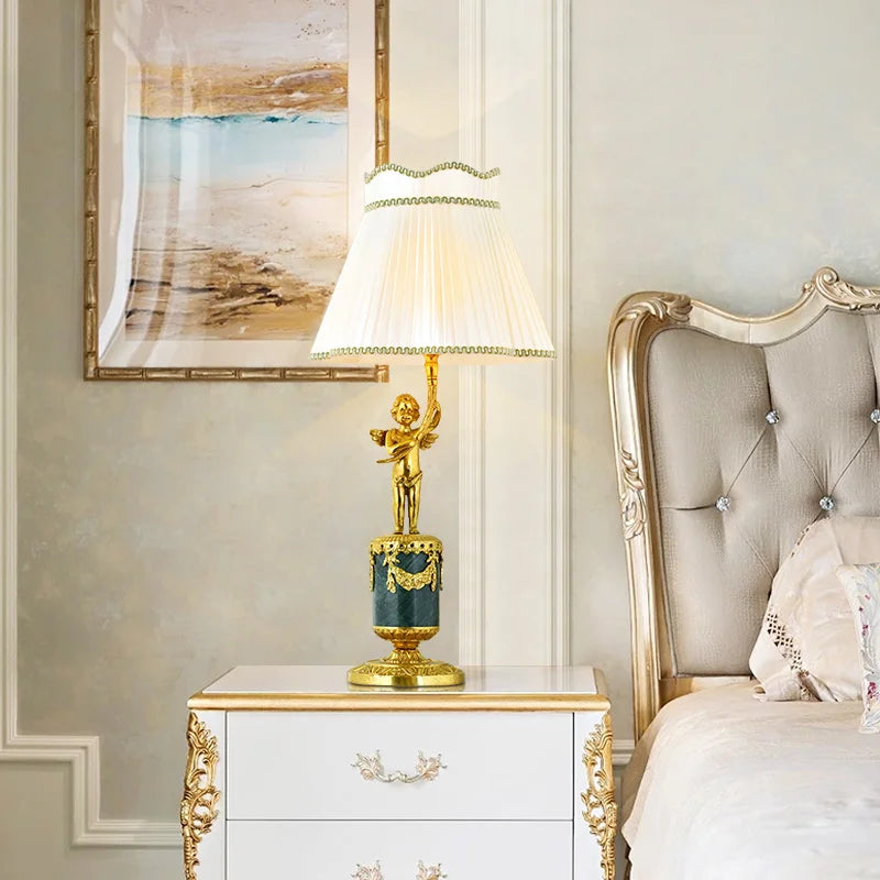 French Decorative Marble with Copper Table Lamp