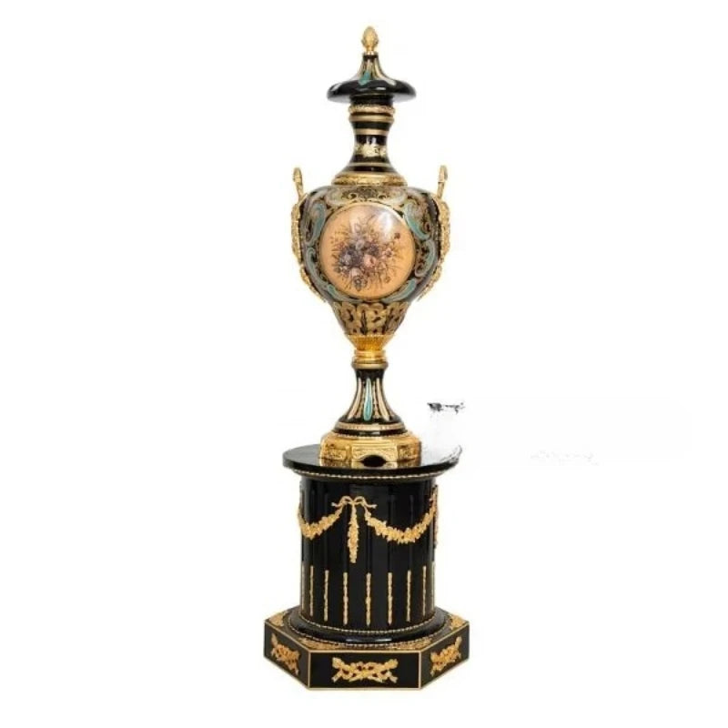 Ultra Luxury Antique Porcelain Floor Vase with Gold Brass & Hand-Painted Floral Art