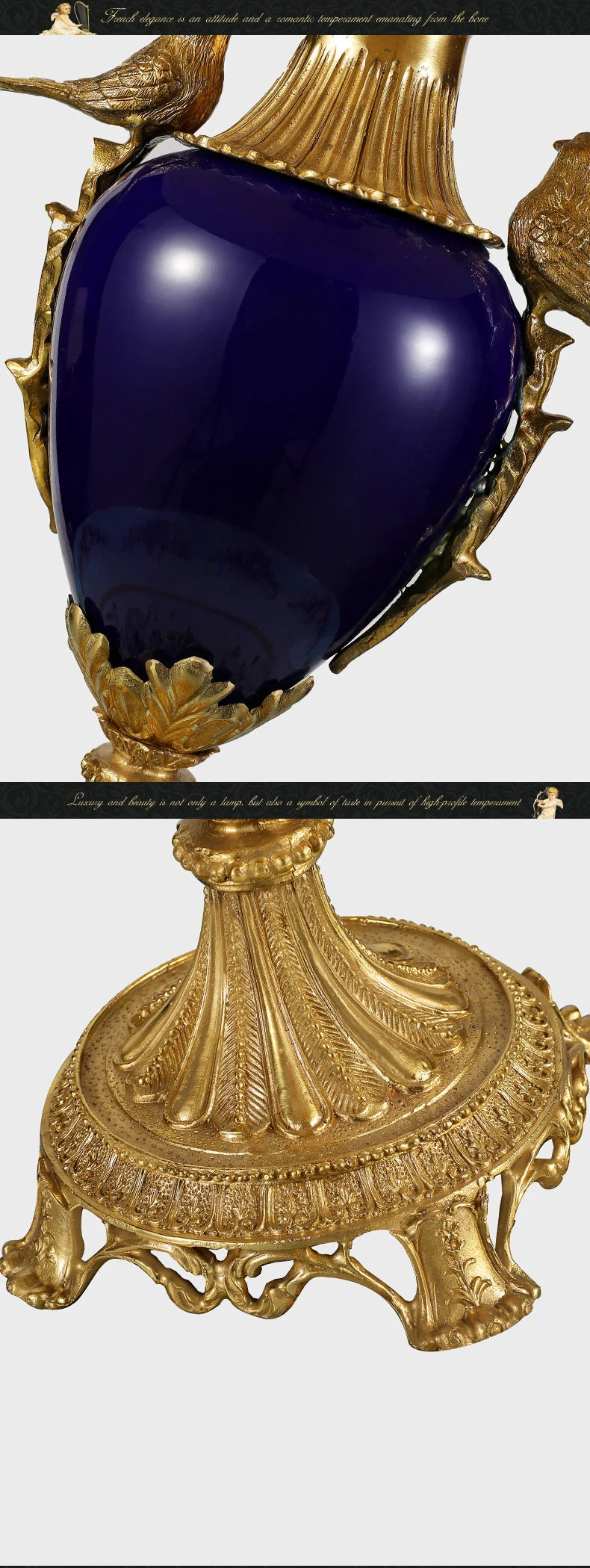 French Vintage Copper Bird Table Lamp