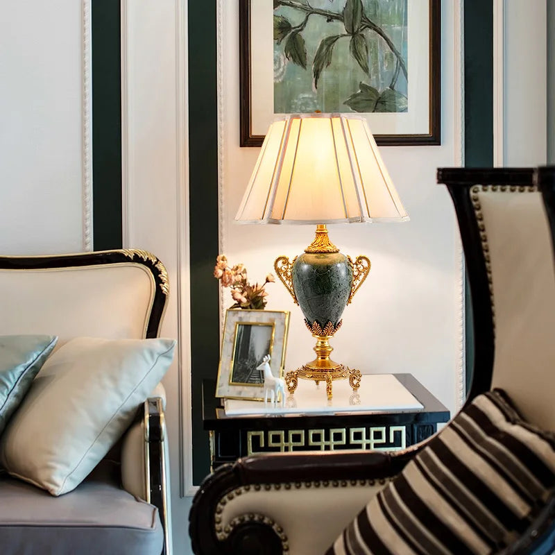 Decorative Brass Frame and Ceramic Table lamp with Fabric Shade - French style