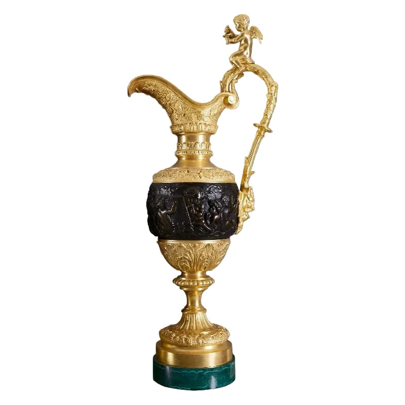 Pair of Royal Handmade Malachite Vase with Bronze Trim