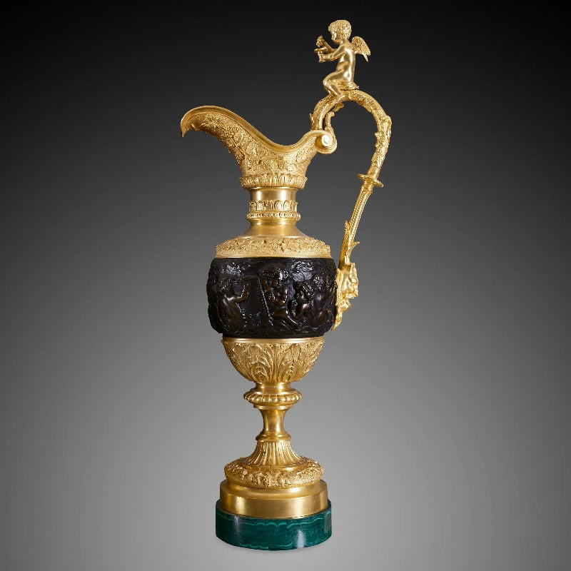 Pair of Royal Handmade Malachite Vase with Bronze Trim