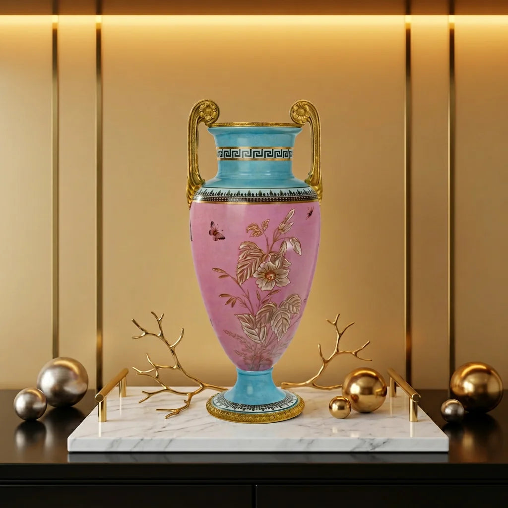 Luxury Hand-Painted Ceramic Vase with Copper Accents