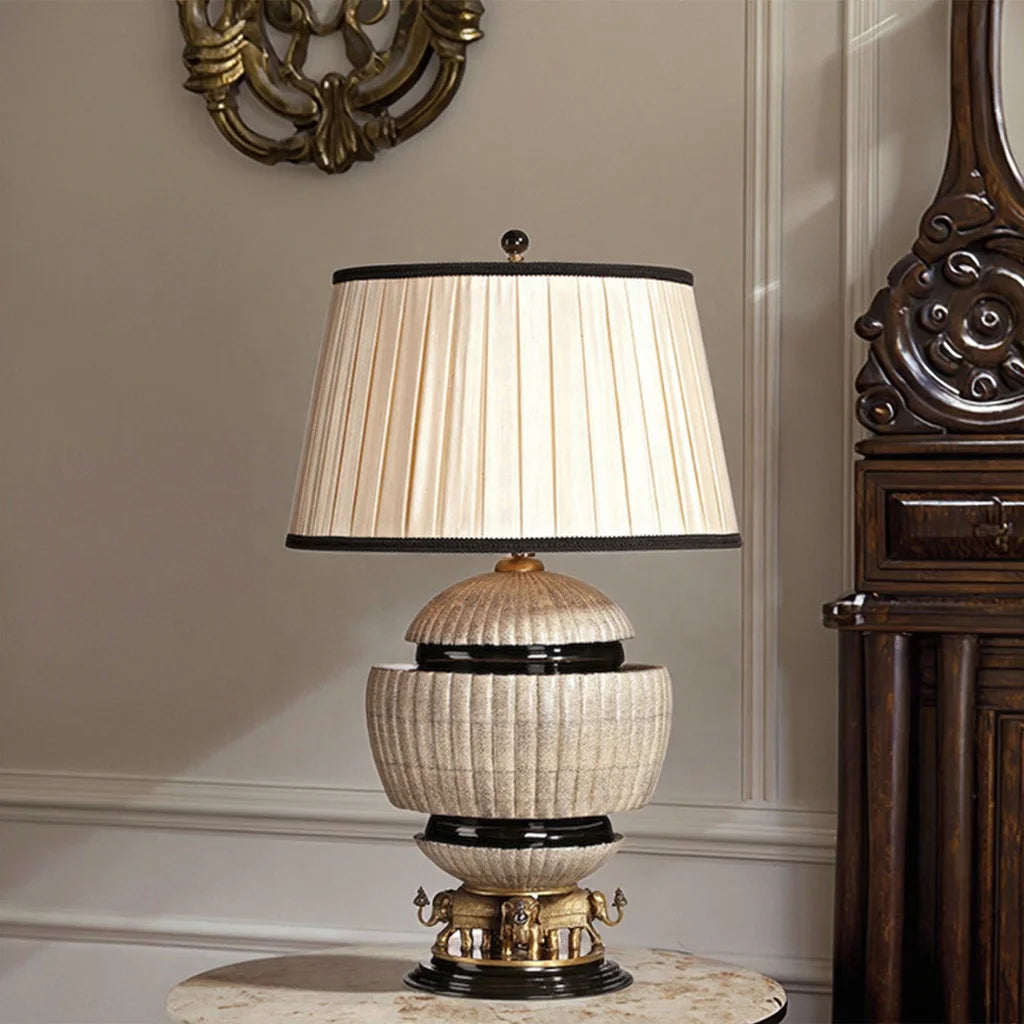 Retro Luxury Handmade Vintage Desk Lamp – Black with Gold Elephant Base
