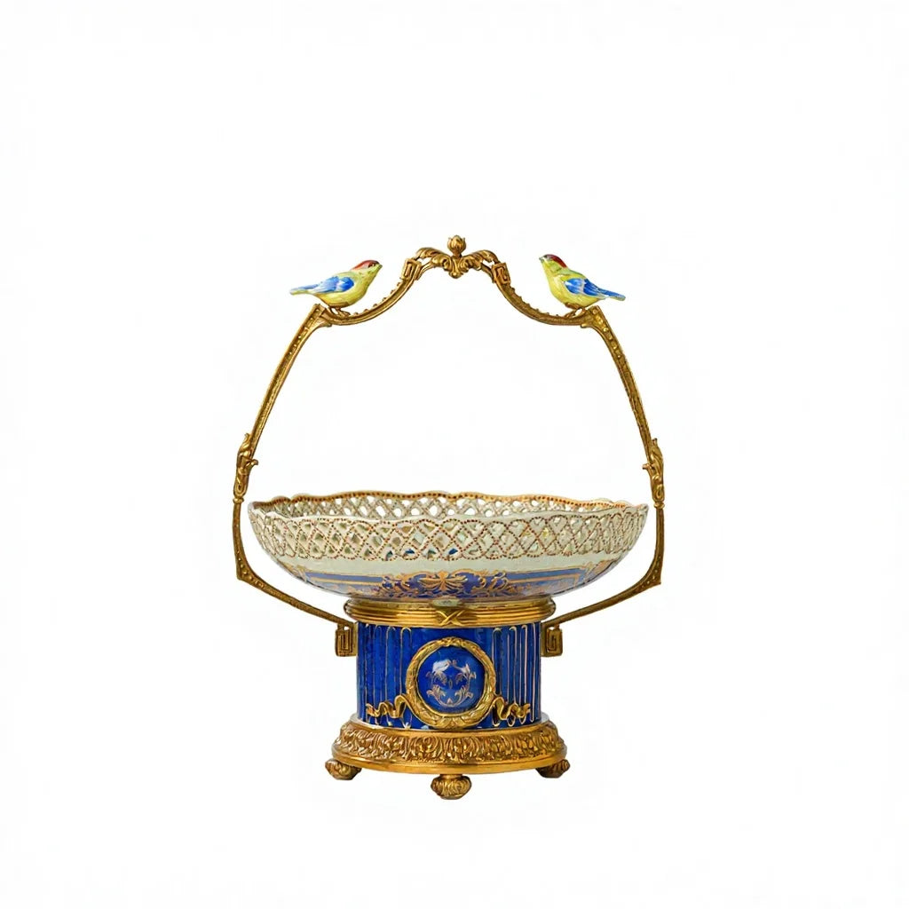 Copper Inlaid Hand-painted Ceramic Decorative Candy Fruit Plate