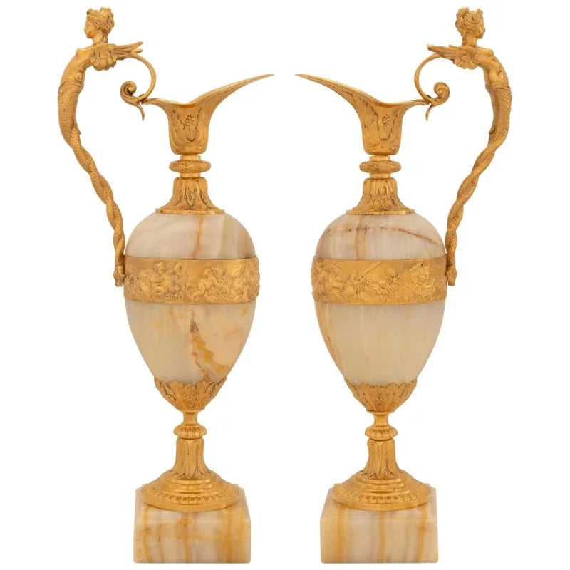 Pair of Luxury Handmade Marble & Bronze Vase