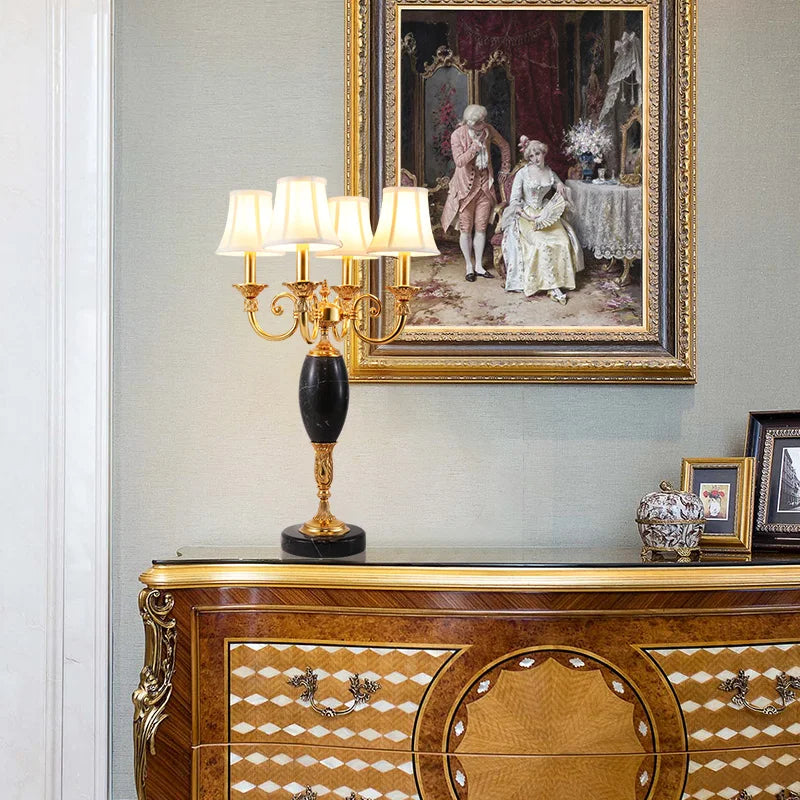 European 4 Lights Brass with Marble Table Lamp