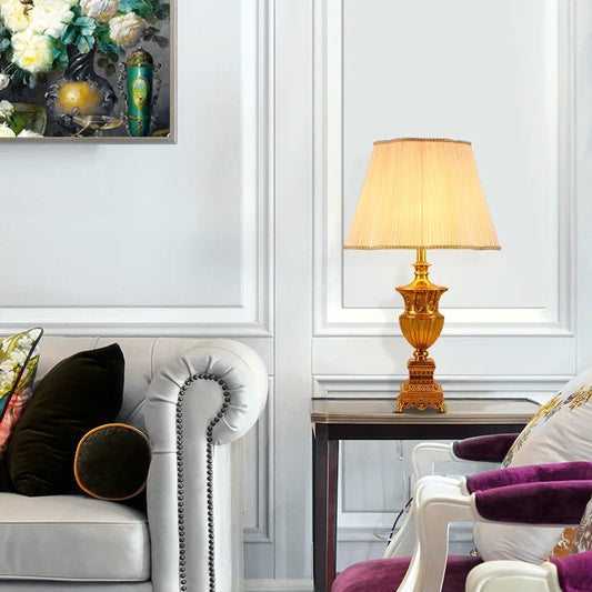 European Style Modern Brass Table Lamp - Fabric Lampshade