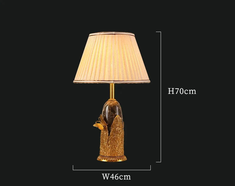 French Brass Ceramic Table Lamp In Retro Design, Butterfly