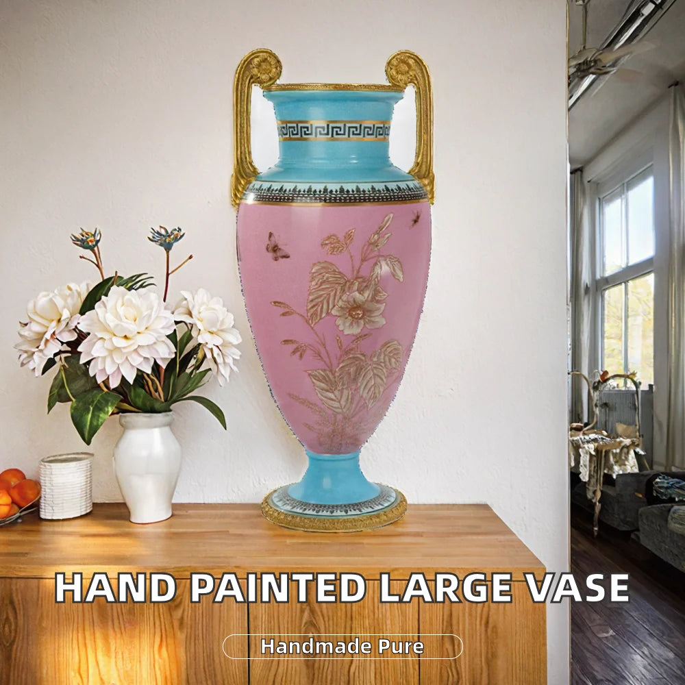 Luxury Hand-Painted Ceramic Vase with Copper Accents