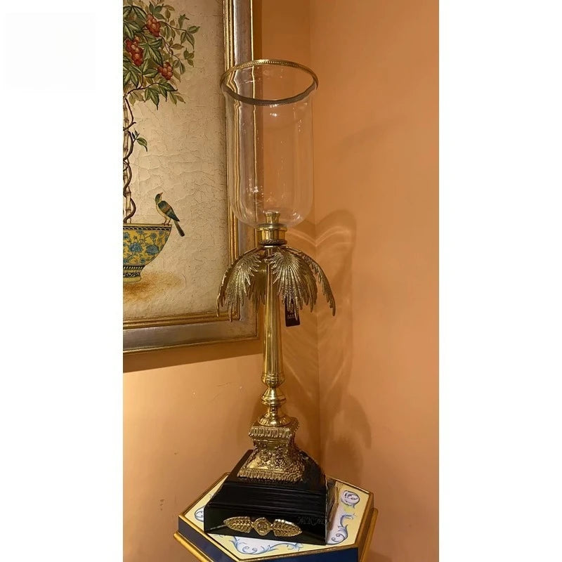 Antique brass candlestick holder with large solid brass base