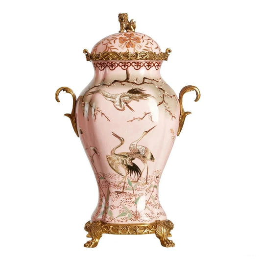 Pink Hand Painted Ceramic Storage Jar