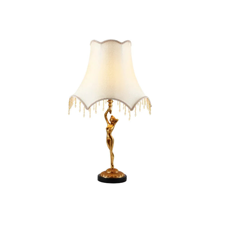 Brass Table Lamp with Fabric Shade – French Retro Style