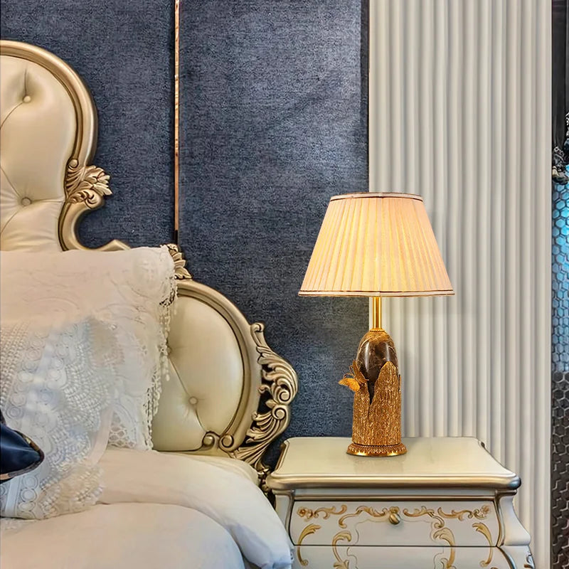 French Brass Ceramic Table Lamp In Retro Design, Butterfly