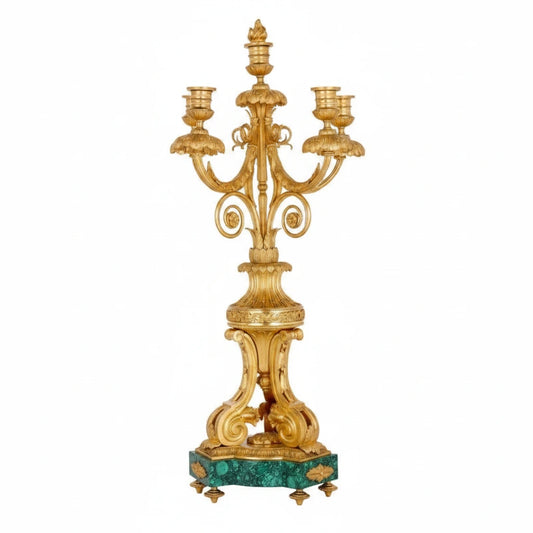 Royal Malachite & Bronze-Plated Candlestick