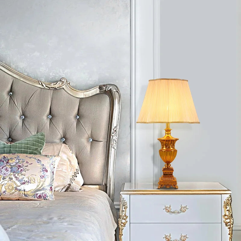 European Style Modern Brass Table Lamp - Fabric Lampshade