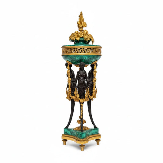 Malachite Standing Pots with Bronze Mounts
