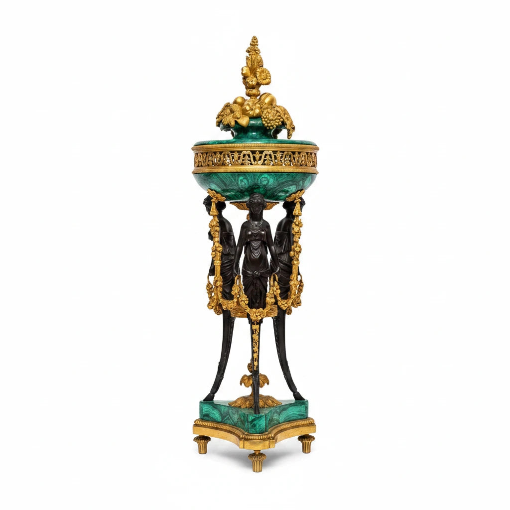 Malachite Standing Pots with Bronze Mounts