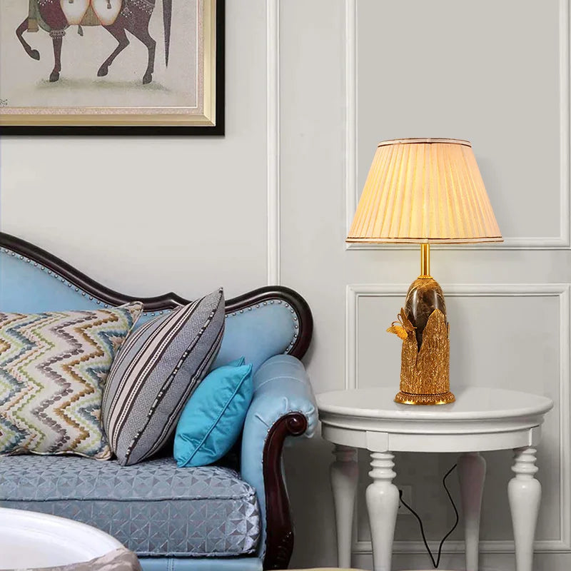 French Brass Ceramic Table Lamp In Retro Design, Butterfly
