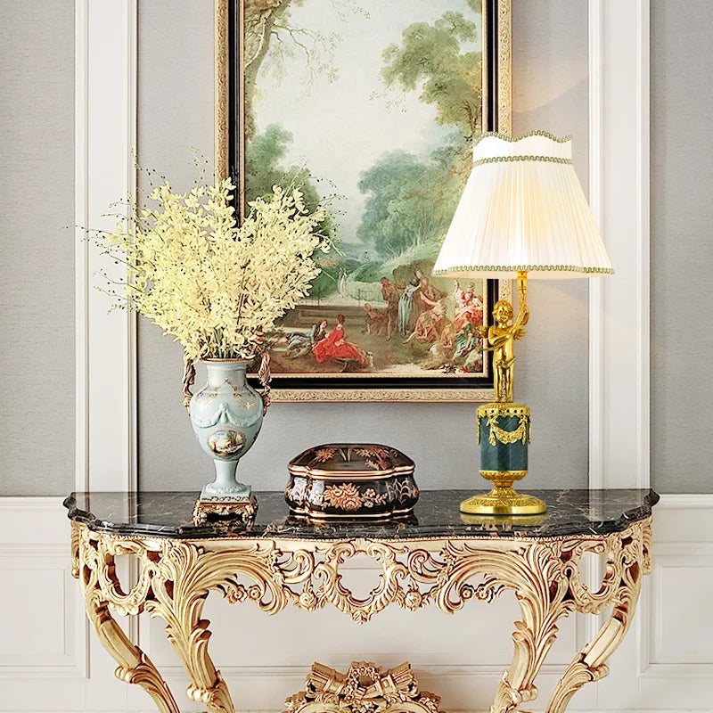 French Decorative Marble with Copper Table Lamp