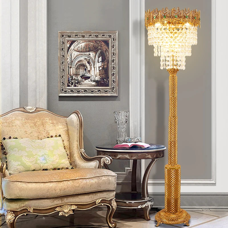 French Crystal Copper Standing  Floor Lamp