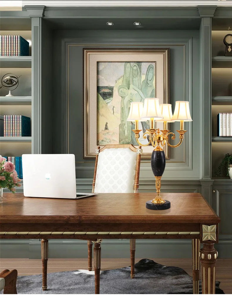 European 4 Lights Brass with Marble Table Lamp